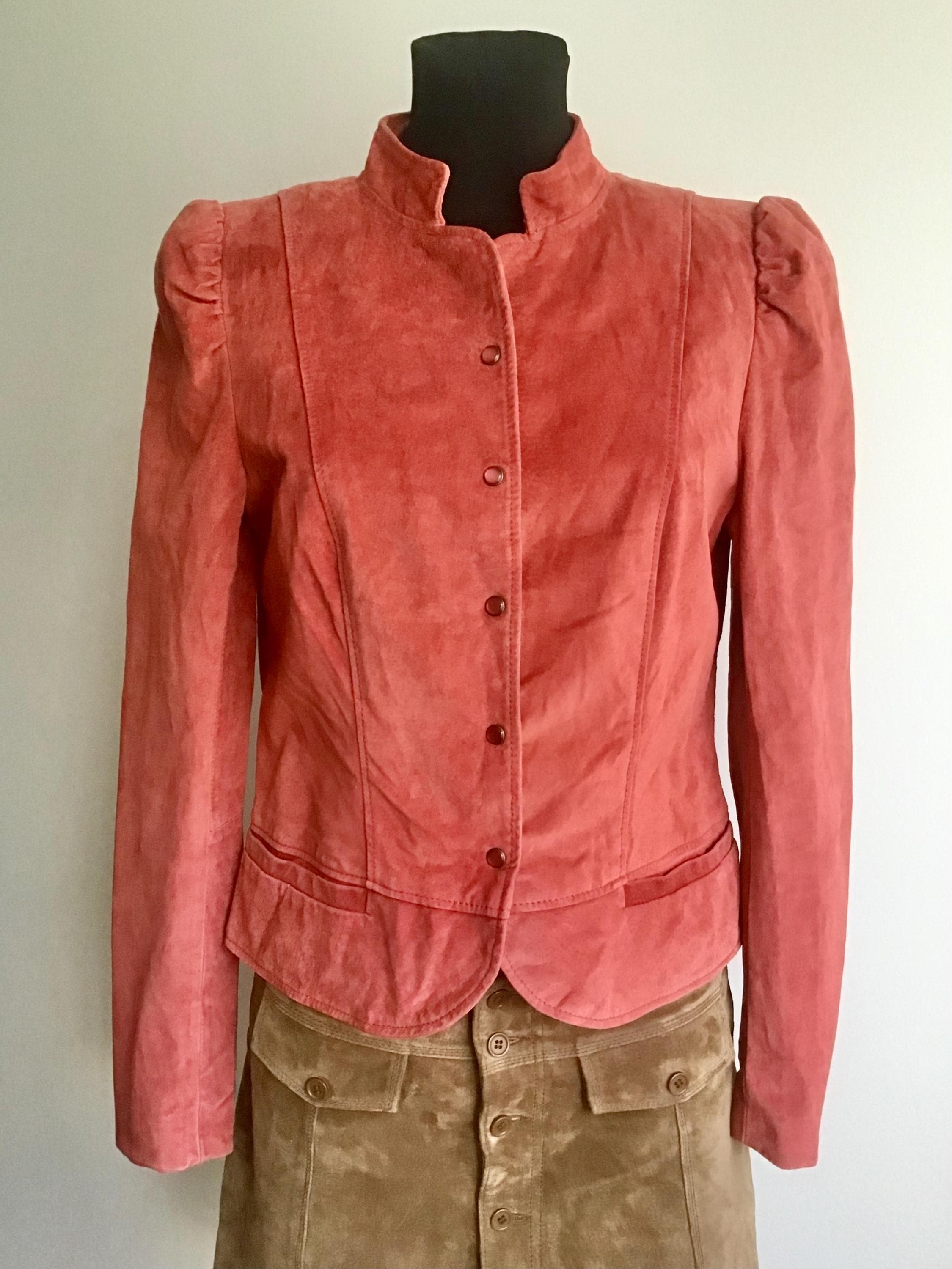 Vintage Camaieu, taille M, couleur pêche, veste en cuir en daim