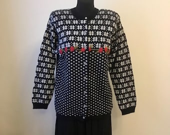 ヴィンテージ80年代チェッカーボード柄モヘアカーディガン - ポケット