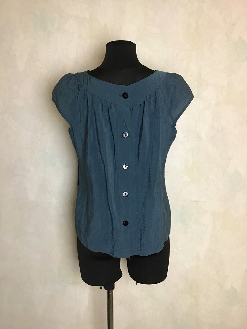 Vintage Women\u2019s Size M Dark Turquoise Blouse Short Sleeve Evening Blouse