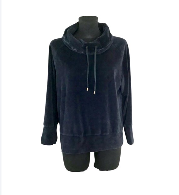 Vintage Size M-L Black Velvet Sweater Cotton Turtleneck Sweater