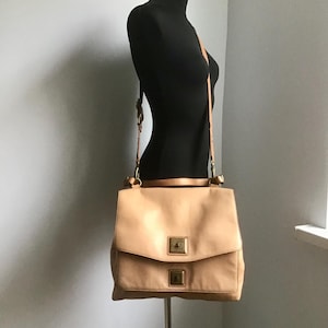 Vintage DKNY Camel Braun Ledertasche Mehrere Fächer Handtasche Schultertasche Crossbody Bag