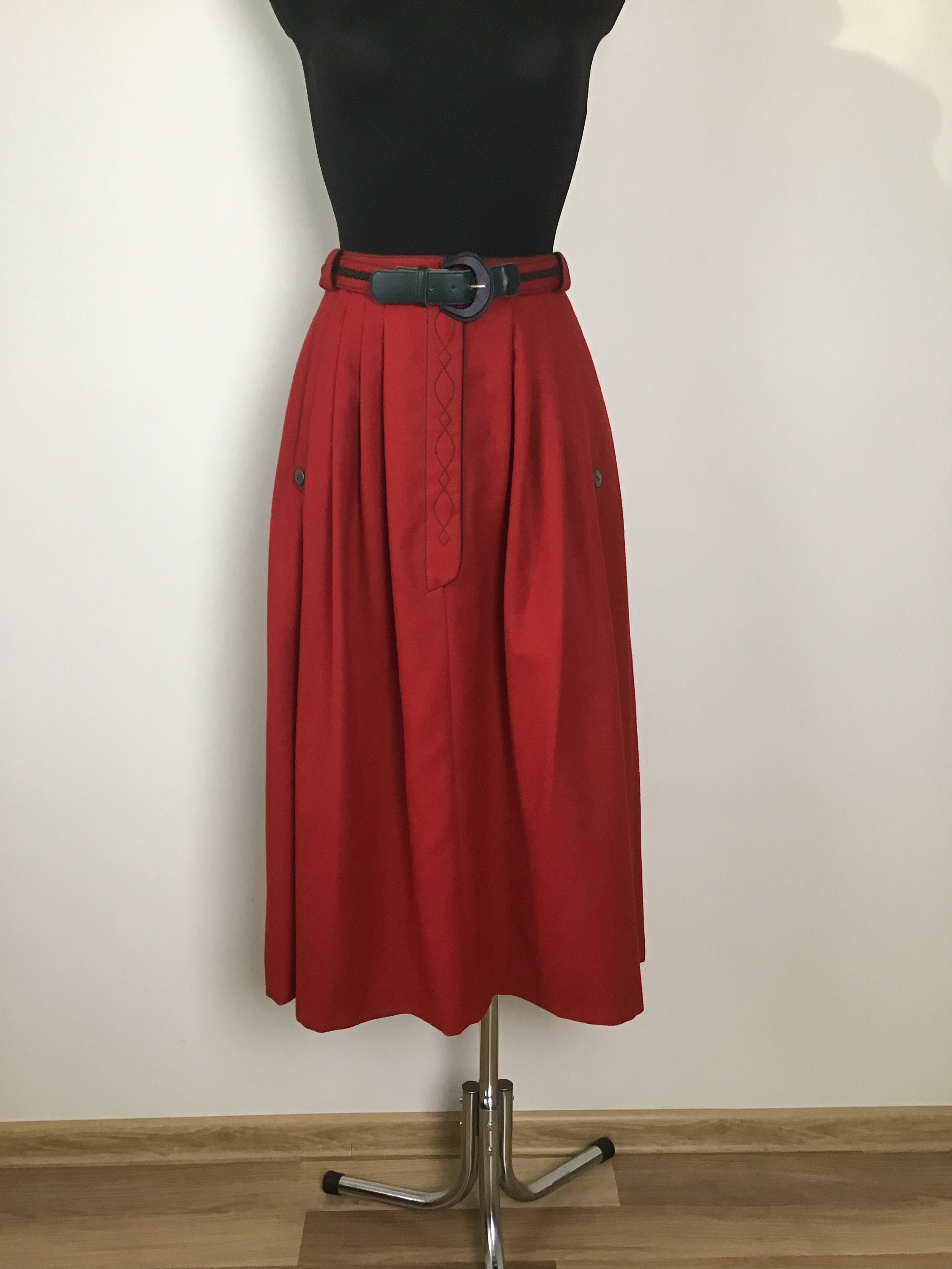 M Vintage grey pure  linen suede straight high waist trachten skirt