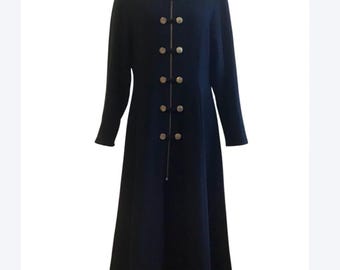 Vintage Women’s Size M-L Black Military Style Coat  Lightweight Wool Fitted Long Coat