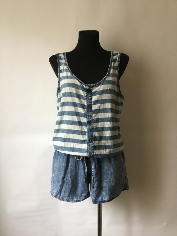 Vintage Woman’s Size M-L Cotton Romper Summer Den… - image 1