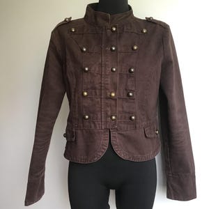 Vintage Women’s Size L Dark Brown Cotton Military Style Jacket Marching Band Blazer
