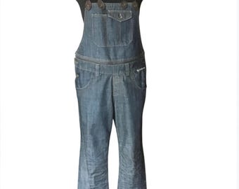 Vintage Truth or Dare Blue Denim Bib Overalls Casual Low Waist Jean Jumpsuit Rompers Size M-L
