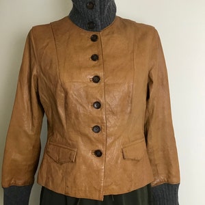 vintage Veste en cuir très souple marron camel pour femme taille L Veste hollandaise courte ajustée Josephine & Co