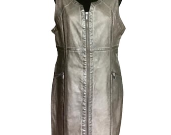 Vestido vintage de piel sintética para mujer, talla XL, estilo rockero, ajustado, color arena oscuro