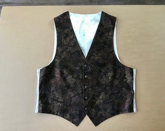 Vintage Men’s Size M-L Hugo Boss Vest Brown & Beige Floral Print Waistcoat