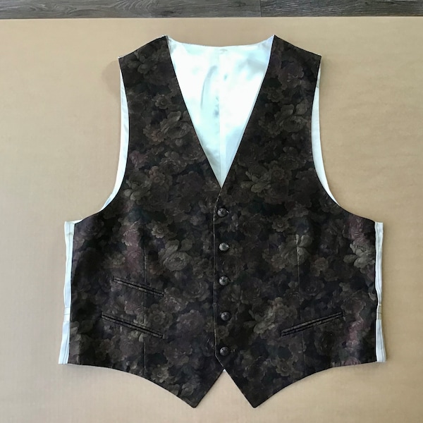 Vintage Men’s Size M-L Hugo Boss Vest Brown & Beige Floral Print Waistcoat