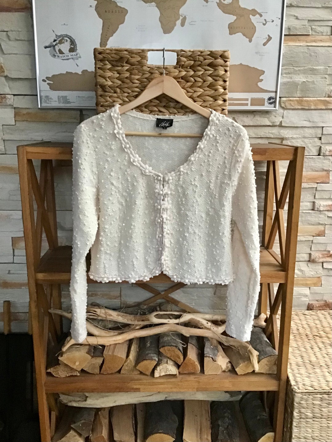 Vintage Size XL Ivory Cropped Cardigan Coctail Evening Bolero Etsy