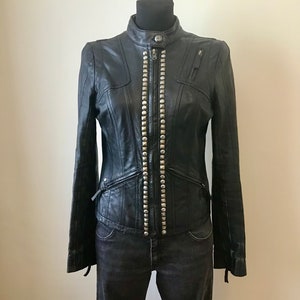 vintage Veste courte en cuir noir très douce pour femme taille S, Red Rivet
