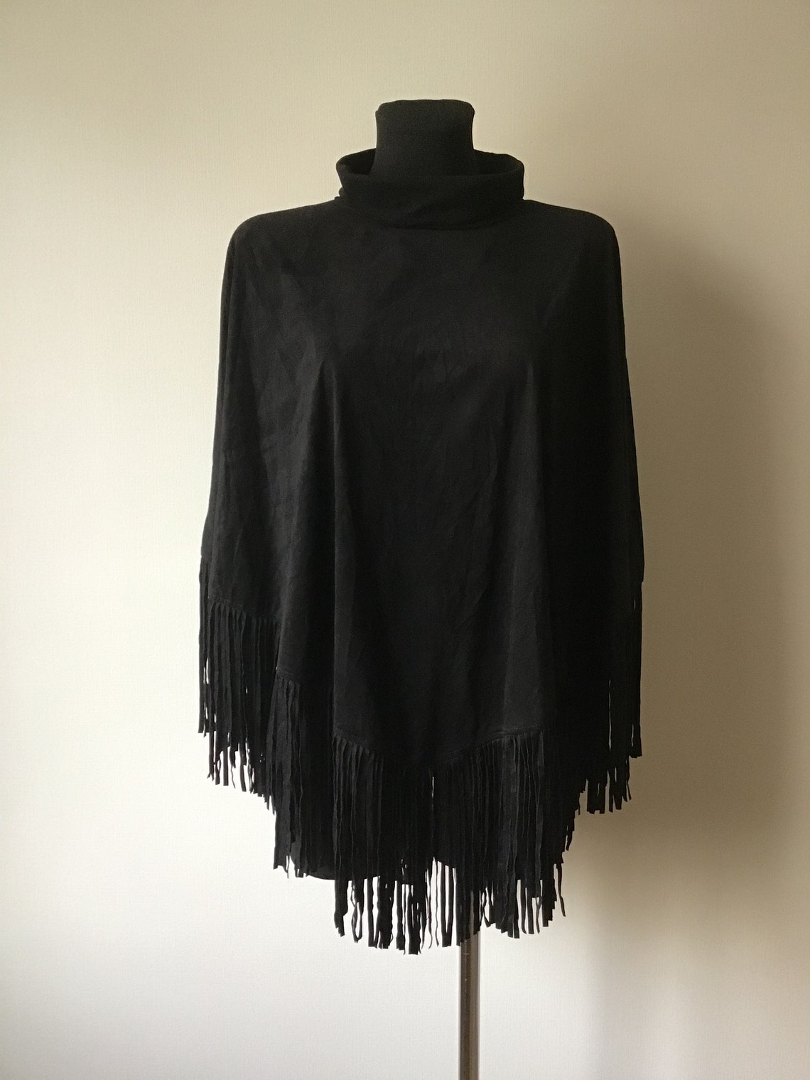 Vintage Size S-M Faux Suede Leather Womens Poncho Black | Etsy