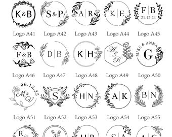 Aangepast logo lakzegelstempel: elegante initiaal huwelijksuitnodiging