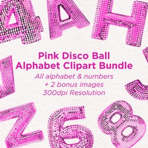 Shocking Pink Disco Ball PNG, Letters, Font, 3D, Alphabet, Digital