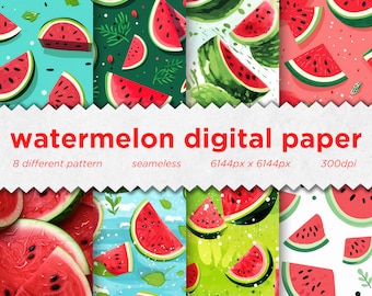 red watermelon pattern seamless digital paper