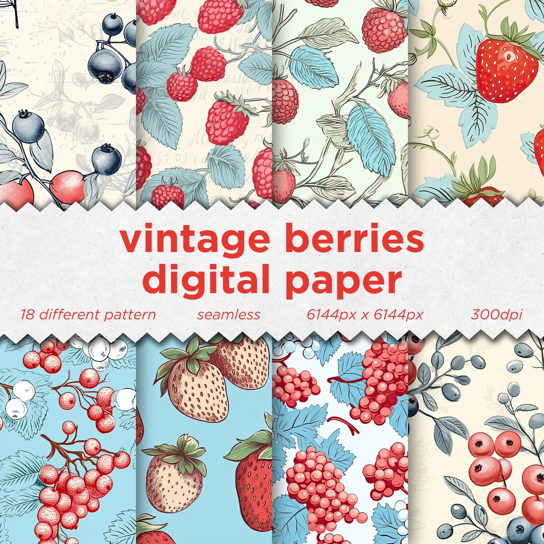 Vintage Berries Seamless Pattern Set Illustrations | Digital Prints ...