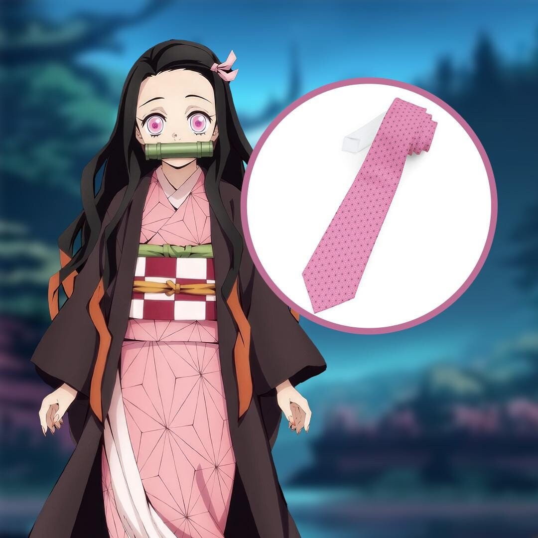Nezuko Kamado Demon Slayer Pink Grunge Design Kimono with Fierce Eyes and Cute Sitting Pose TS04 main image 1