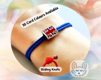 Union Jack Bracelet, British Flag Bracelet, UK Flag Bracelet, Great Britain Gift, Team GB Bracelet, Adjustable Cord Bracelet