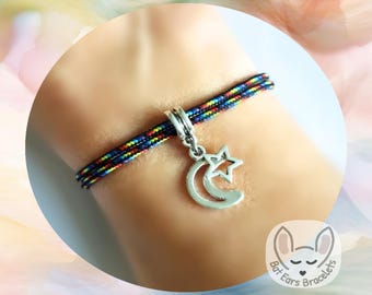 30 CORD COLOURS Moon and Star Bracelet Moon Star Charm To The Moon and the Stars Gift Adjustable Cord Bracelet Personalised Gift