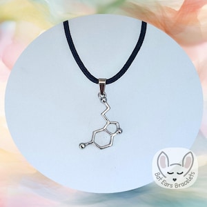 30 CORD COLOURS Serotonin Necklace Serotonin Charm Science Molecule Happy Calm Focused Adjustable Cord Necklace Personalised Gift