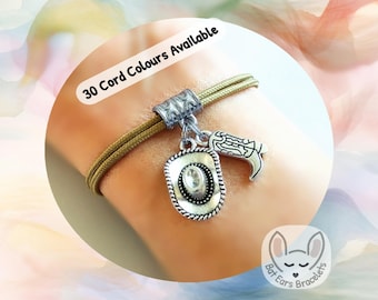 Cowboy Hat Cowboy Boot Bracelet Stetson Hat Cowgirl Gift Western Line Dancer Adjustable Cord Bracelet Personalized Gift