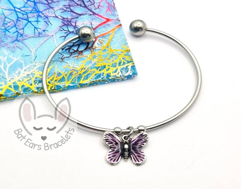 Butterfly Bangle Bracelet Purple Butterfly Gift Personalised With Gift