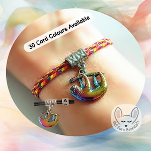 Personalized Sloth Bracelet, Colour Sloth Charm, Take It Easy Gift, Sloth Gift, Adjustable Cord Bracelet