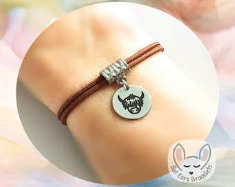 30 CORD COLOURS Highland Cow Bracelet Scottish Cow Charm Long Horn Cow Love Highland Cows Adjustable Cord Bracelet Personalised Gift