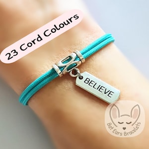Believe Bracelet Believe Gift Charm Believe in Yourself Adjustable Cord Bracelet 25 Colours