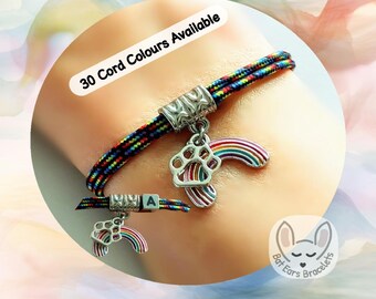 Rainbow Bridge Bracelet, Pet Memorial Gift, Rainbow Paw Print Charm, Pet Loss Memorial Gift, Adjustable Cord Bracelet, Personalised Gift