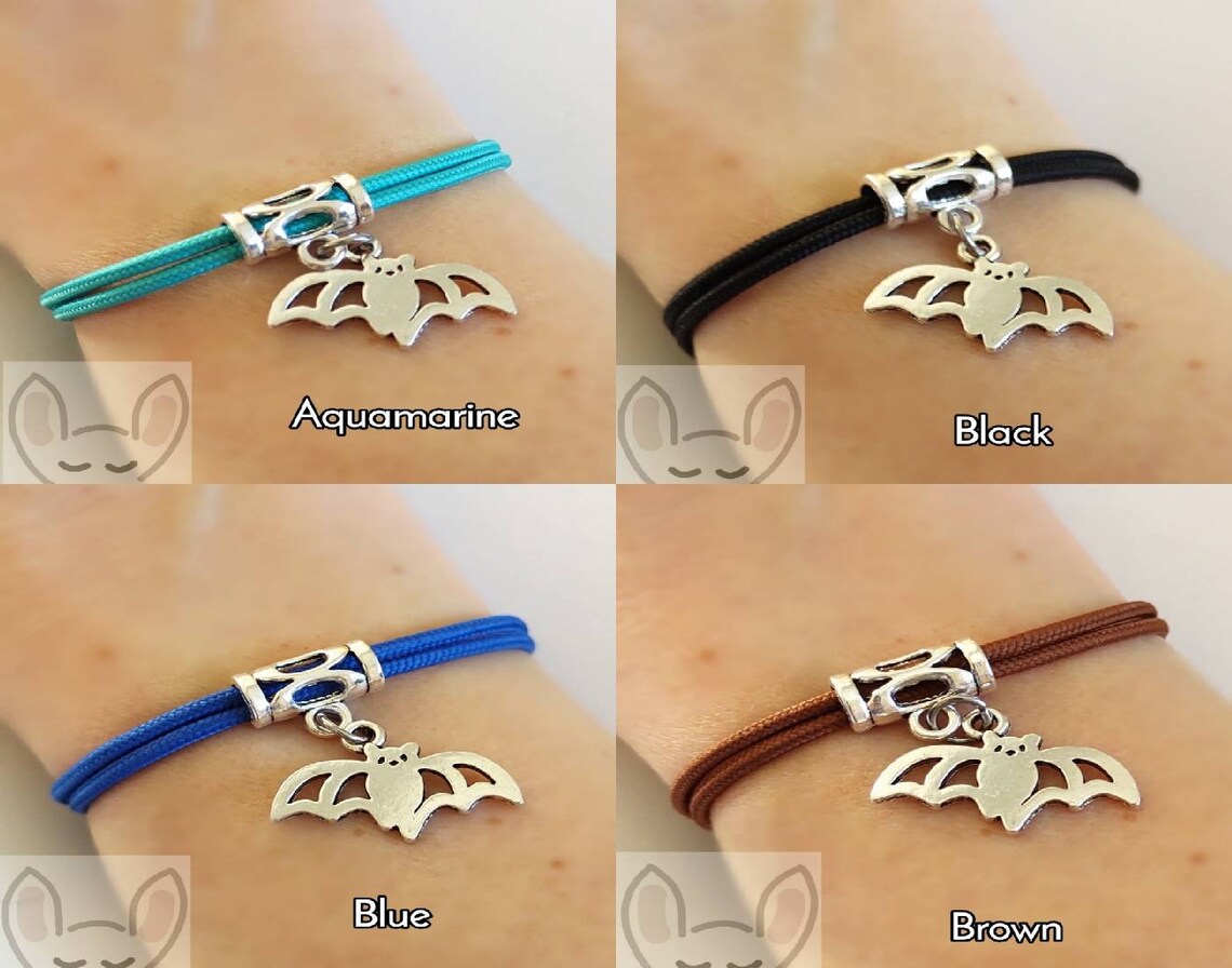 Bat Bracelet Bat Charm Bracelet Gift Bag 20 Cord Colours Etsy