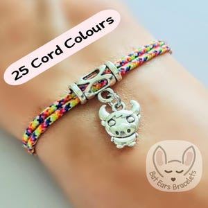 Highland Cow Bracelet Long Horn Scottish Highland Cow Gift Charm Adjustable Cord Bracelet 25 Colours