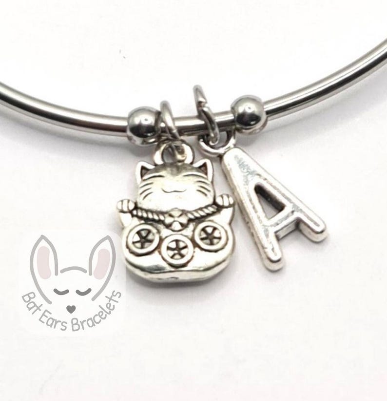 Maneki Neko Cat Bangle Bracelet Maneki Cat Gift Personalised With Gift