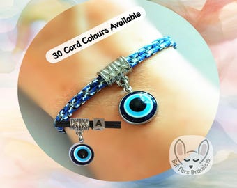 Pulsera del Ojo Turco, Amuleto del Ojo Turco Azul, Pulsera de Protección, Amuleto Nazar, Pulsera de Cordón Ajustable, Regalo Personalizado