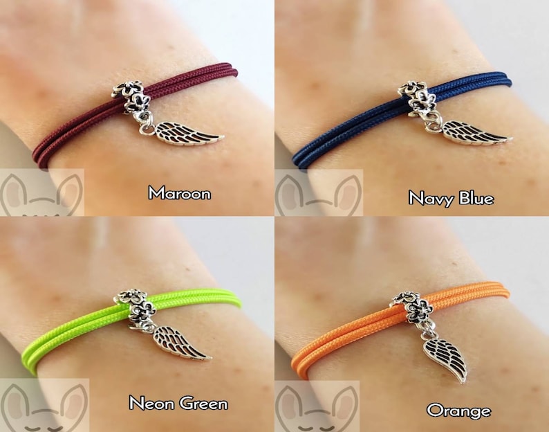 Gift Bag Posted same day Angel Feather Charm Angel Wing Bracelet Wing Charm Bracelet 21 Cord Colours
