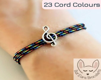 Treble Clef Bracelet with Gift Bag Colourful Cords Treble Clef Charm Bracelet Musicians Gift Music Note Sheet Music Singer Song Star Band