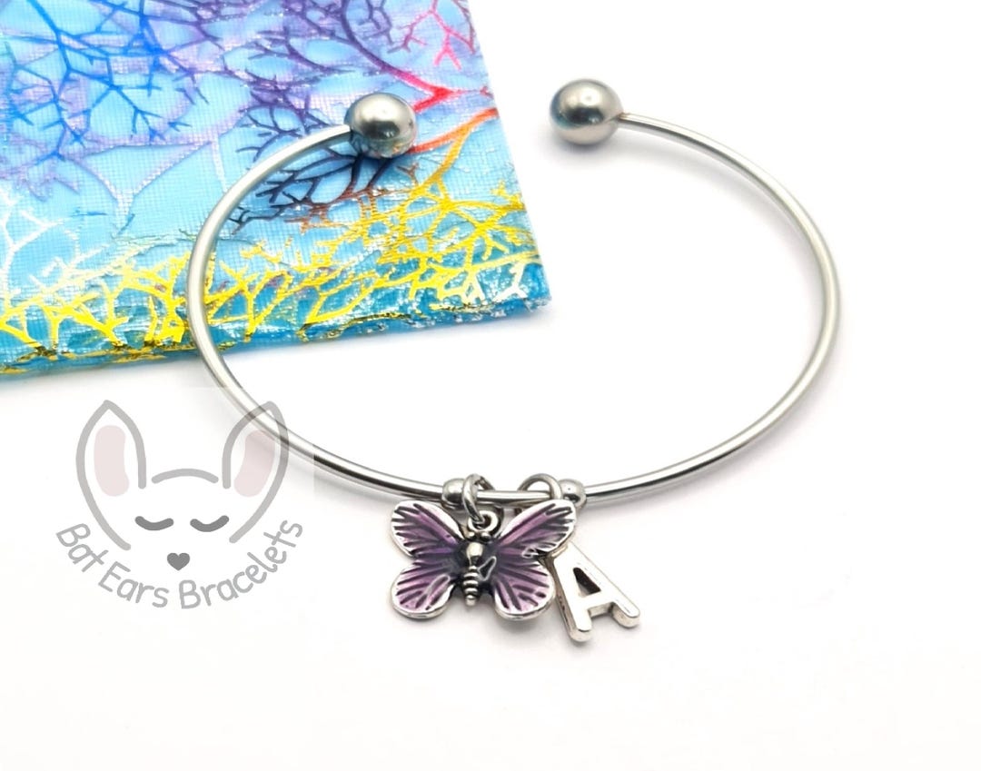 Butterfly Bangle Bracelet Purple Butterfly Gift Personalised With Gift