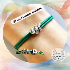 Personalized Snake Bracelet, Snake Charm, Green Eyed Snake Eyes, Coiled Snake, Love Snakes Gift, Adjustable Cord Bracelet