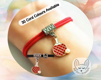 Table Tennis Bracelet, Ping Pong Charm,  Table Tennis Bat and Ball, Table Tennis Gift, TT Gift, Adjustable Cord Bracelet, Personalised Gift