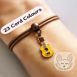 25 CORD COLOURS: Guitar Bracelet Guitar Charm Acoustic Guitarist Gift Musician Adjustable Cord Bracelet Women Men Teens Kids