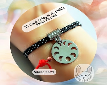 Moon Phases Bracelet, Phases of the Moon Charm, Moon Goddess Gift, Lunar Phase Bracelet, Adjustable Cord Bracelet