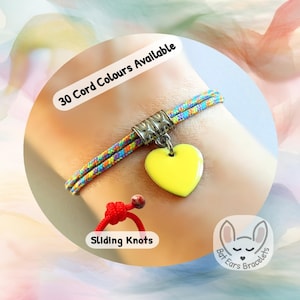 Yellow Heart Bracelet, Heart of Gold Gift, Yellow Heart Charm, Adjustable Cord Bracelet, Personalised Gift