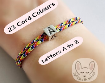 Letter Bracelet Letter Gift Charm Initial Charm Bracelet Adjustable Cord Bracelet 25 Colours