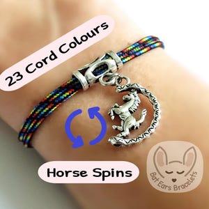 Horse Bracelet Fidget Spinning Horse Gift Charm Fiddle Adjustable Cord Bracelet 25 Colours