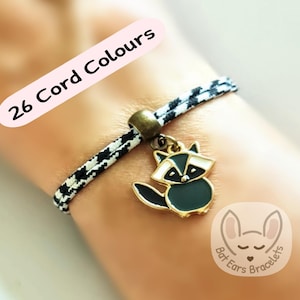 Raccoon Bracelet Racoon Gift Charm Bandit Adjustable Cord Bracelet 25 Colours
