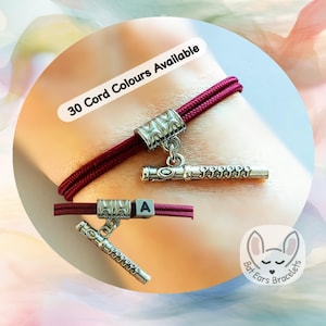 Flute Bracelet, Flute Charm, Flute Player Gift, Flautist, Music Gift, Adjustable Cord Bracelet, Personalised Gift