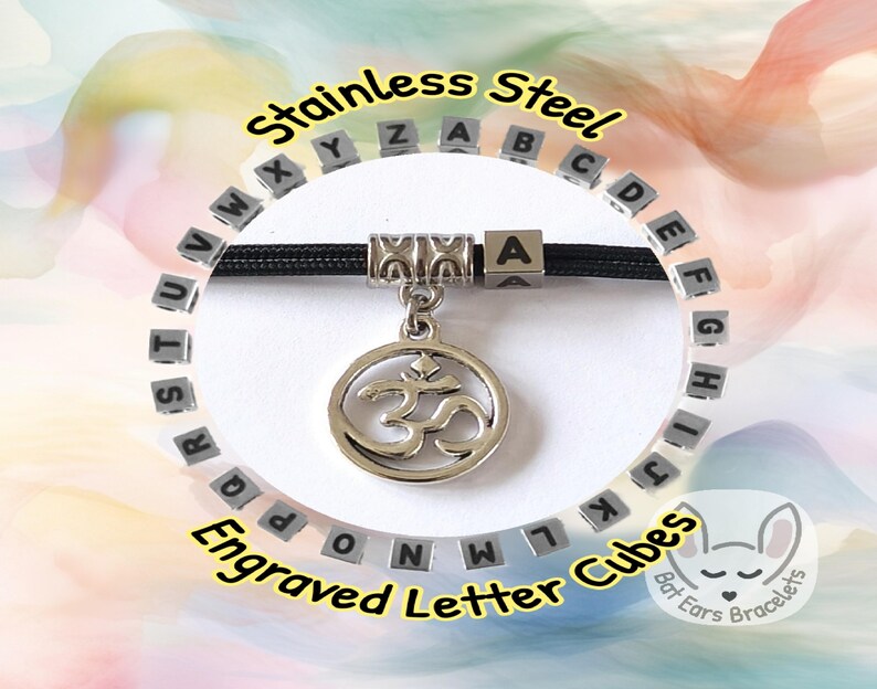 Om Namaste Bracelet Yoga Om Gift Personalised with Gift Bag Om Charm Bat ears bracelets 23 cord colours one size adjustable paracord bracelet eco friendly packaging no plastic initial name letter