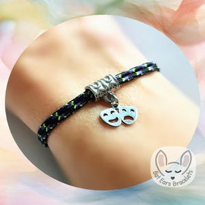 30 CORD COLOURS Comedy Tragedy Theatre Masks Bracelet Masks Charm Actor Gift Break a Leg Adjustable Cord Bracelet Personalised Gift