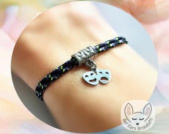 30 CORD COLOURS Comedy Tragedy Theatre Masks Bracelet Masks Charm Actor Gift Break a Leg Adjustable Cord Bracelet Personalised Gift